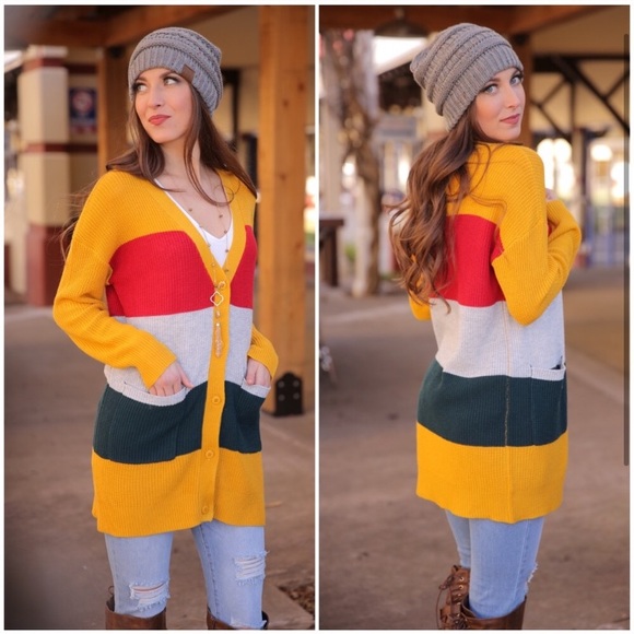 Infinity Raine Sweaters - Striped Button-Up Cardigan